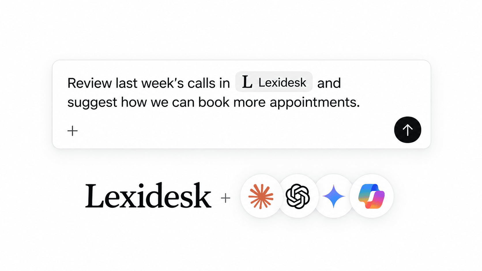 A question about last week's calls for Lexidesk inside an AI assistant, with the Claude, ChatGPT, Gemini, and Microsoft Copilot logos